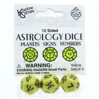 Koplow Opaque Yellow Astrology 3 x D12 Dice Set