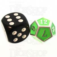 TDSO Metal Fire Forge Silver & Fluorescent Green MINI 12mm D12 Dice