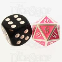 TDSO Metal Fire Forge Silver & Fluorescent Pink MINI 12mm D20 Dice