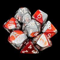 Chessex LAB 8 Gemini Red-Steel With White 7 Dice Polyset