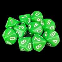 Chessex Opaque Green & White 10 x D10 Dice Set
