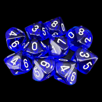 Chessex Translucent Blue & White 10 x D10 Dice Set
