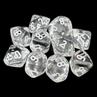 Chessex Translucent Clear & White 10 x D10 Dice Set