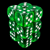 Chessex Translucent Green & White 12 x D6 Dice Set