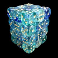 Chessex Nebula Oceanic & Gold Luminary Glow In Dark 36 x D6 Dice Set