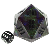 TDSO Hand Finished Sharp Edge Green & Purple With Black Ink MASSIVE 55mm D20 Dice