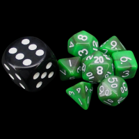 TDSO Duel Green & Black with White MINI 10mm 7 Dice Polyset
