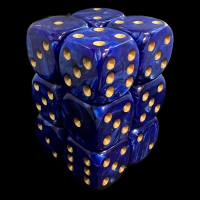UK Made Dice Lustrous Pearl Dark Blue with Gold 12 x D6 Dice Set