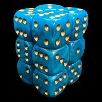 UK Made Dice Lustrous Pearl Teal with Gold 12 x D6 Dice Set