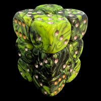 UK Made Dice Marblised Green &amp; Black with Gold &amp; Silver 12 x D6 Dice Set