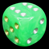 UK Made Dice Pearlescent Bright Green With Gold/Silver 16mm D6 Spot Dice