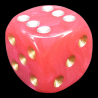 UK Made Dice Pearlescent Rose Pink With Gold/Silver 16mm D6 Spot Dice