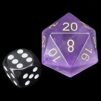 TDSO Amethyst with Engraved Gold Numbers JUMBO 30mm Precious Gem D20 Dice