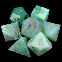 TDSO Chrysoprase with Engraved Numbers Precious Gem 7 Dice Polyset