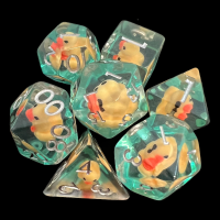 TDSO Encased Duck - Yellow - Green & Silver 7 Dice Polyset LTD EDITION