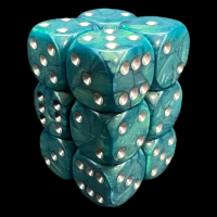 UK Made Dice Lustrous Pearl Jade with Silver 12 x D6 Dice Set