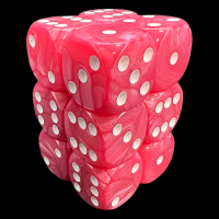 UK Made Dice Lustrous Pearl Pink with White 12 x D6 Dice Set
