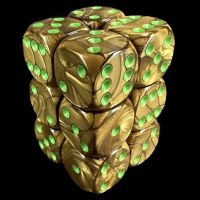 UK Made Dice Pearl Gold with Green 12 x D6 Dice Set