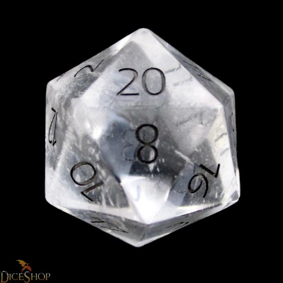 TDSO Quartz Clear with Engraved Numbers 16mm Precious Gem D20 Dice